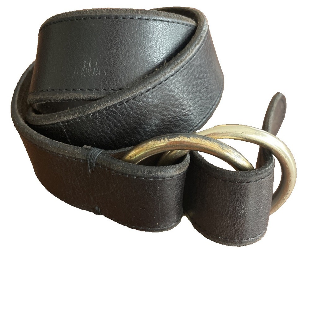 Fossil Thick O Ring Black Leather Fashion Waist Belt 2-5/8"Wide Medium Brass